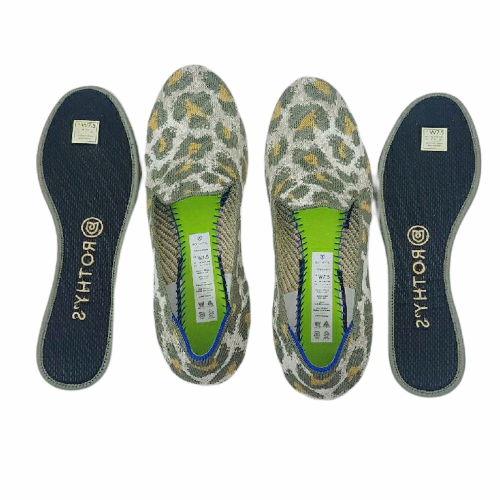 Rothy's Smoke Spot Loafer Round Toe Olive Camel Animal Print Flats Size 7.5 - Picture 8 of 12